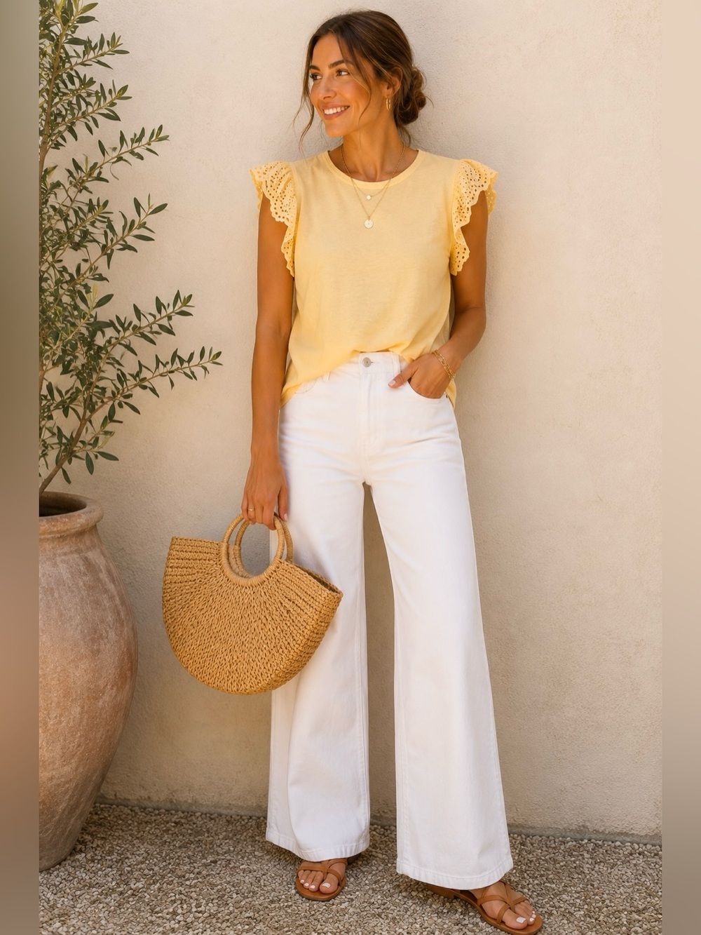 Joe's Jeans Eyelet Flutter Sleeve Tee XL Apricot Sherbet Yellow Boho Romantic